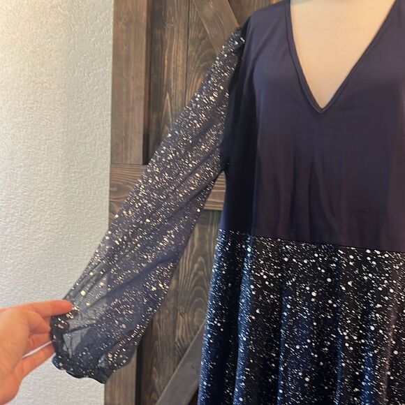 Plus Size Mesh Cocktail Party Dress V Neck Long Sleeve Sheer Formal Midi Dress - Picture 9 of 14